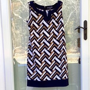 Jessica Howard dress, size 10, sleeveless, navy, camel, cream